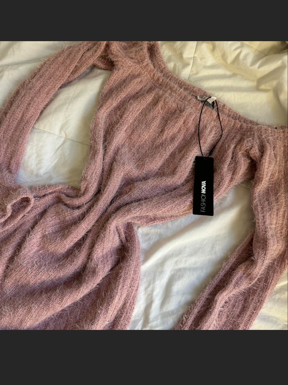 Fashion Nova Dusty Pink Off-the-Shoulder Fuzzy Knit Sweater Dress